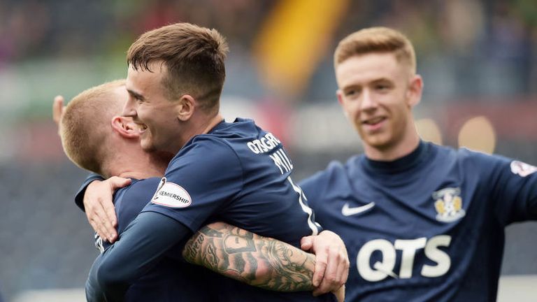 Kilmarnock's Liam Millar celebrates his goal against Hibernian