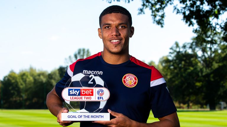 Luther James-Wildin of Stevenage wins the Sky Bet League Two Goal of the Month award - Mandatory by-line: Robbie Stephenson/JMP - 19/09/2019 - FOOTBALL - Bragbury End Training Ground - Stevenage, England - Sky Bet Goal of the Month Award