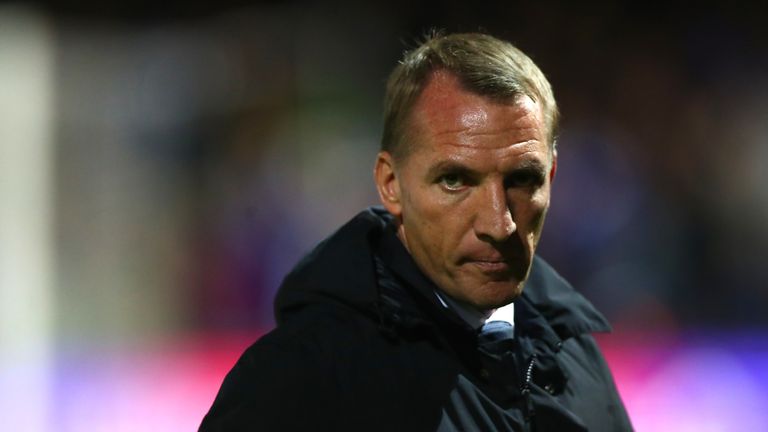 Brendan Rodgers looks on during Leicester&#39;s Carabao Cup win at Luton