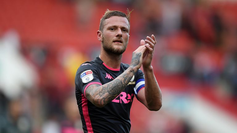 Liam Cooper of Leeds United waves to the crowd after the game during the Sky Bet Championship match between Bristol City and Leeds United at Ashton Gate on August 04, 2019 in Bristol, England. 