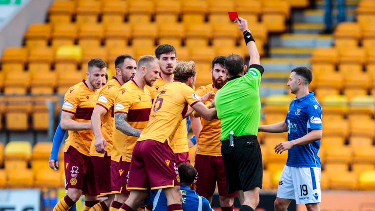 Motherwell players were incensed at Liam Donnelly's sending off 