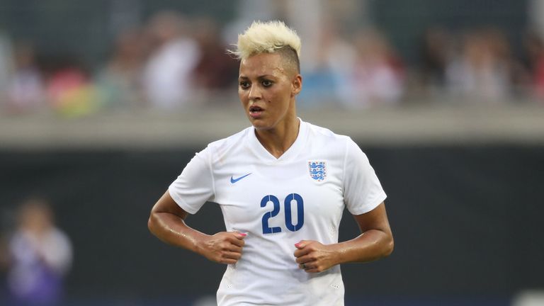 HAMILTON, CANADA - MAY 29: Lianne Sanderson #20 of England during their match against Canada during their Women...s International Friendly match on May 29, 2015 at Tim Hortons Field in Hamilton, Ontario, Canada. (Photo by Tom Szczerbowski/Getty Images) *** Local Caption *** Lianne Sanderson