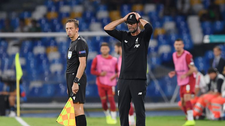 Liverpool manager Jurgen Klopp during the Champions League game at Napoli