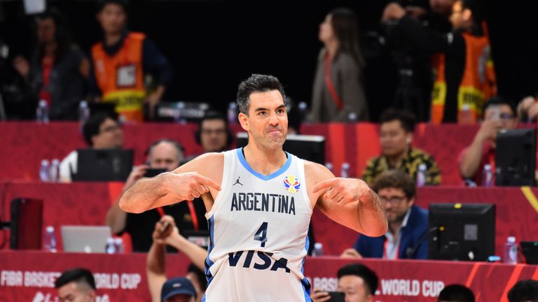 Luis Scola #4 of Argentina reacts against France during the 2019 FIBA World Cup Semi-Finals at the Wukesong Sport Arena on September 13, 2019 in Beijing, China