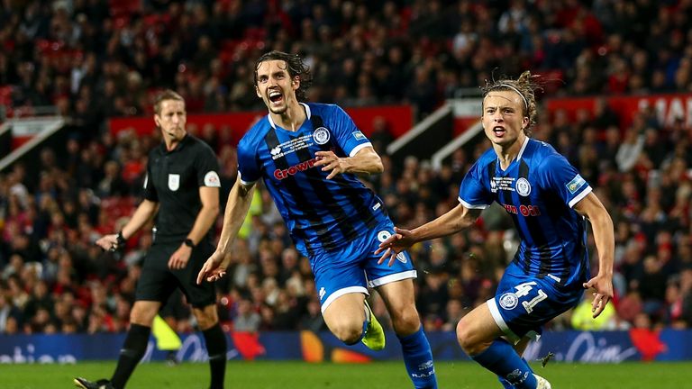 Luke Matheson, 16 celebrates his goal at Old Trafford