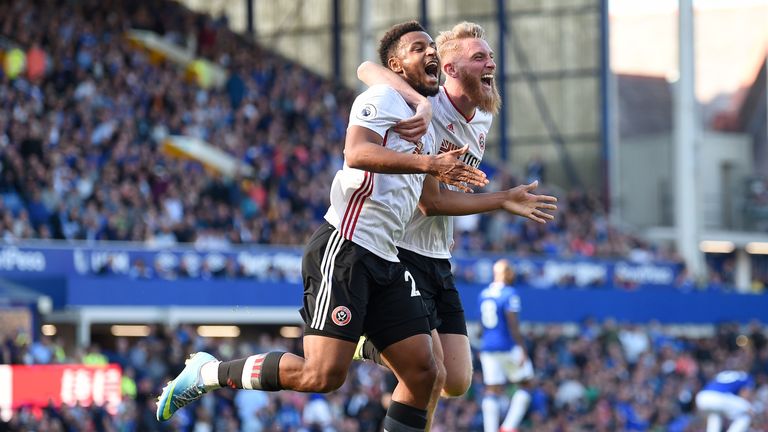 Lys Mousset celebrates his goal as Sheffield United beat Everton