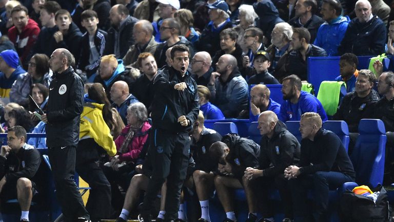 Marco Silva celebrates as Everton eased to a much-needed win over Wednesday
