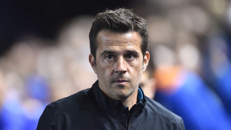 Marco Silva looks on as Everton play in the Carabao Cup.