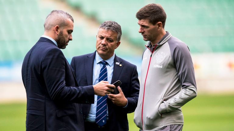 Rangers Chief Scout Andy Scoulding, Director of Football Mark Allen and manager, Steven Gerrard