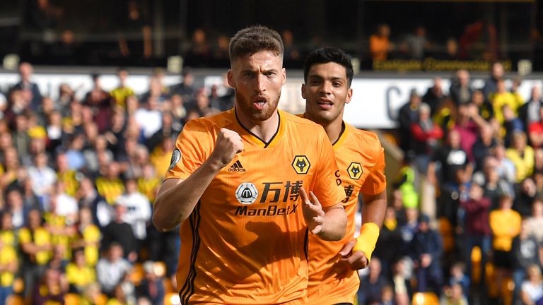 Matt Doherty celebrates scoring his Wolves' first goal of the game