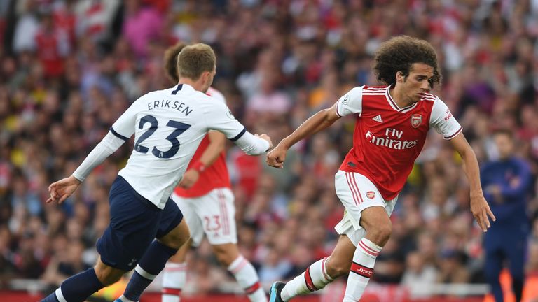 Matteo Guendouzi up against Christian Eriksen in the North London derby between Arsenal and Tottenham in September 2019