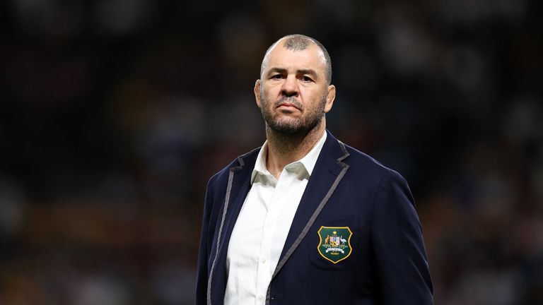 Head coach Michael Cheika of Australia is seen prior to the Rugby World Cup 2019 Group D game between Australia and Fiji at Sapporo Dome on September 21, 2019 in Sapporo, Hokkaido, Japan. 