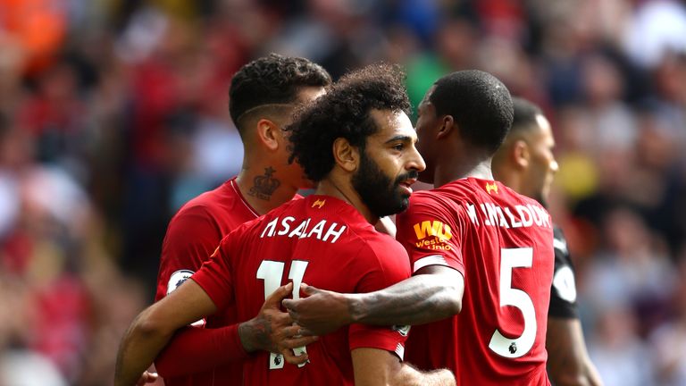 Mohamed Salah celebrates his goal with team-mates