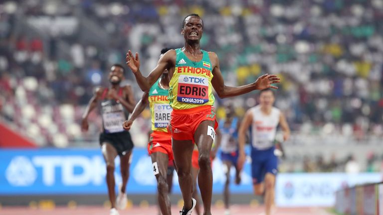 Edris was roared on by a noisy contingent of flag-waving Ethiopian fans in the crowd