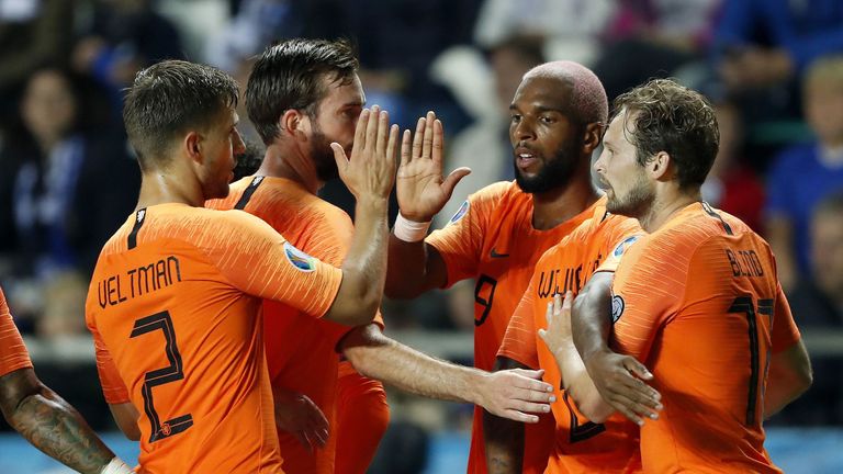 Netherlands celebrate their 4-0 victory 