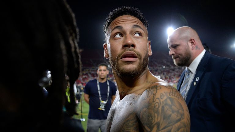 Neymar during the 2019 International Champions Cup at the Los Angeles Coliseum between Brazil and Peru