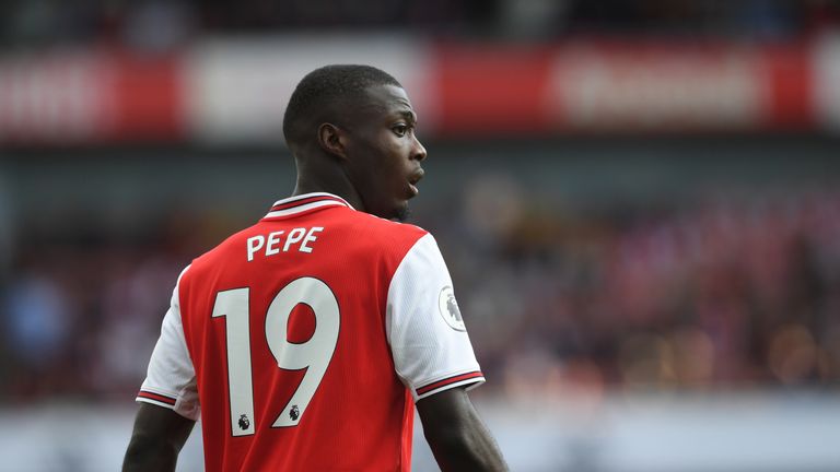 Nicolas Pepe during the Premier League match between Arsenal and Spurs at the Emirates Stadium 