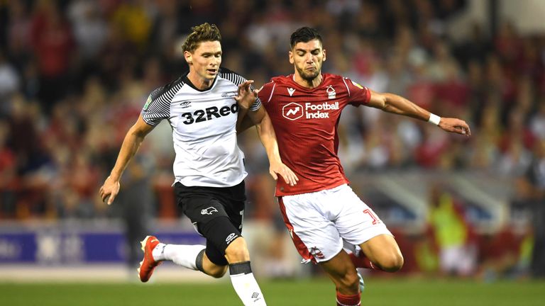 NOTTINGHAM, ENGLAND - AUGUST 27:  during the Carabao Cup second round match between Nottingham Forest and Derby County at City Ground on August 27, 2019 in Nottingham, England. (Photo by Shaun Botterill/Getty Images)