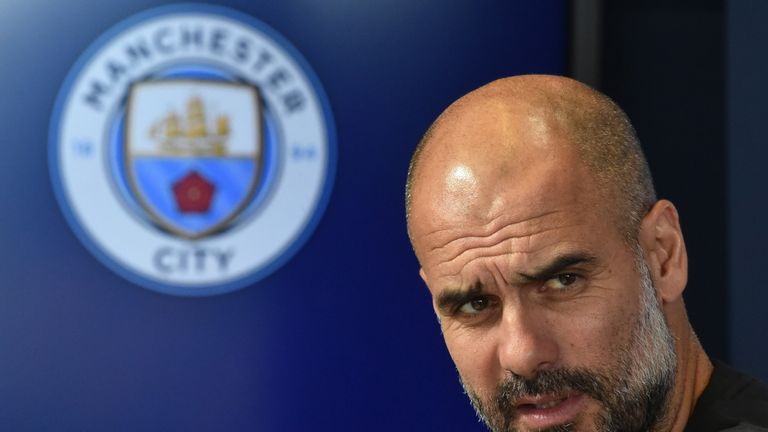 Pep Guardiola speaks during a Champions League press conference