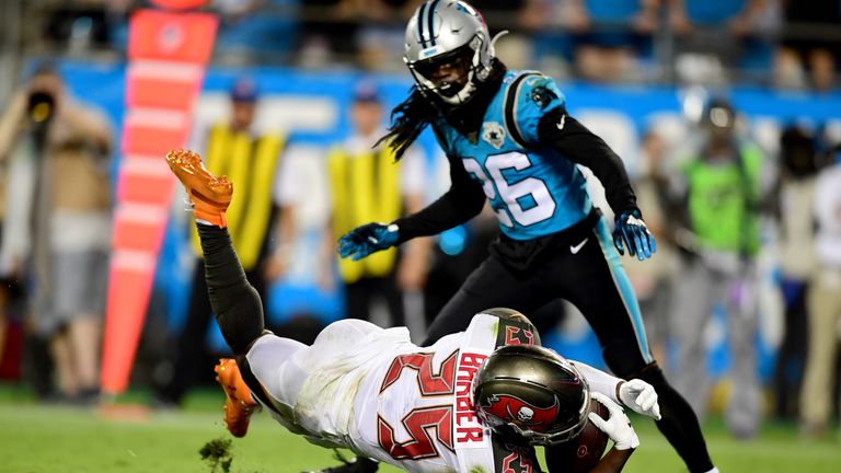 Buccaneers use goal-line stand to beat Panthers 20-14