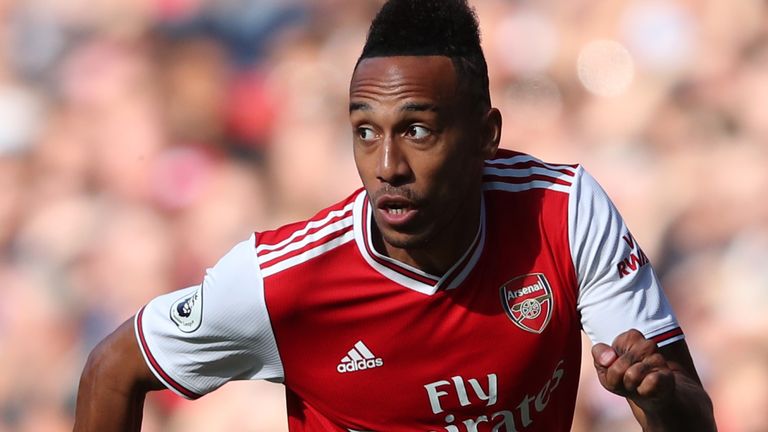 Pierre-Emerick Aubameyang in action during the north London derby at the Emirates Stadium