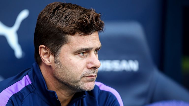Mauricio Pochettino the head coach / manager of Tottenham Hotspur during the Premier League match between Manchester City and Tottenham Hotspur at Etihad Stadium on August 17, 2019 in Manchester, United Kingdom