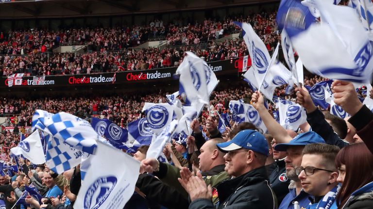 LONDON, ENGLAND - MARCH 31: Portsmouth fans during the Checkatrade Trophy Final between Sunderland AFC and Portsmouth FC at Wembley Stadium on March 31, 2019 in London, England. (Photo by James Williamson - AMA/Getty Images)