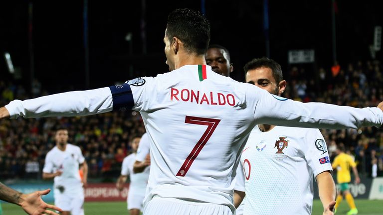 cristiano ronaldo scores four goals for portugal against lithuania