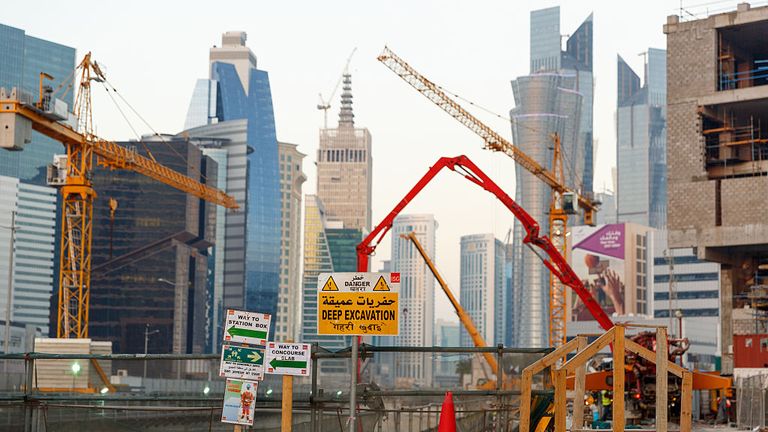 Construction works underway in Qatar's capital of Doha, ahead of the World Cup in 2022