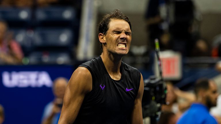 Rafael Nadal of Spain celebrates his victory over Diego Schwartzman of Argentina at Arthur Ashe Stadium at the USTA Billie Jean King National Tennis Center on September 04, 2019 in New York City.
