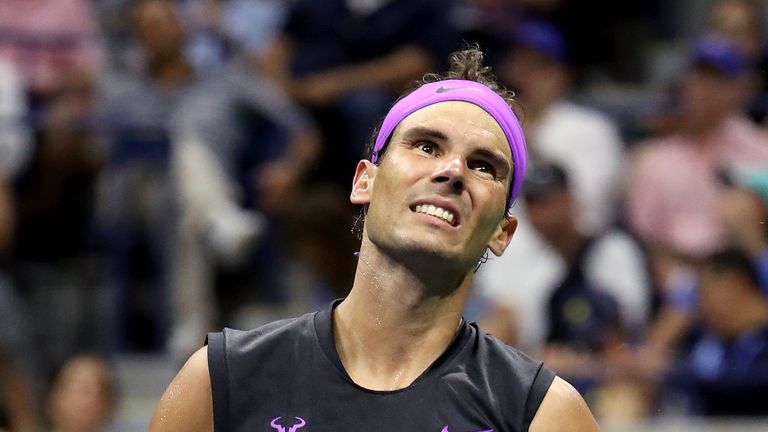 Rafael Nadal of Spain reacts during the fourth set of his Men's Singles final match against Daniil Medvedev of Russia on day fourteen of the 2019 US Open at the USTA Billie Jean King National Tennis Center on September 08, 2019 in the Queens borough of New York City. 