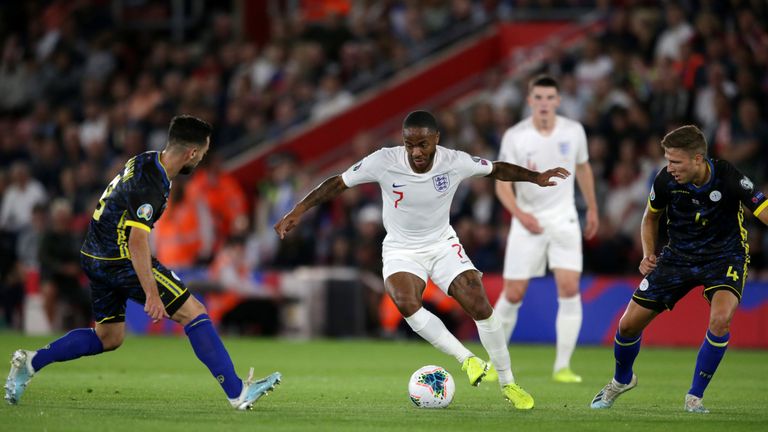 Raheem Sterling in action against Kosovo during a Euro 2020 qualifying match at St Mary's Stadium