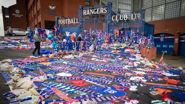 Tributes laid outside Ibrox ahead of Fernando Ricksen's funeral
