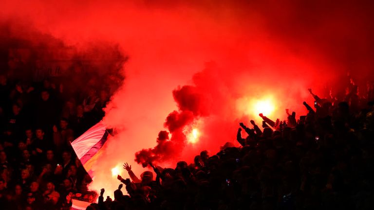 Pyrotechnics were set off in an area of Livingston's Tony Macaroni Arena occupied by Rangers supporters