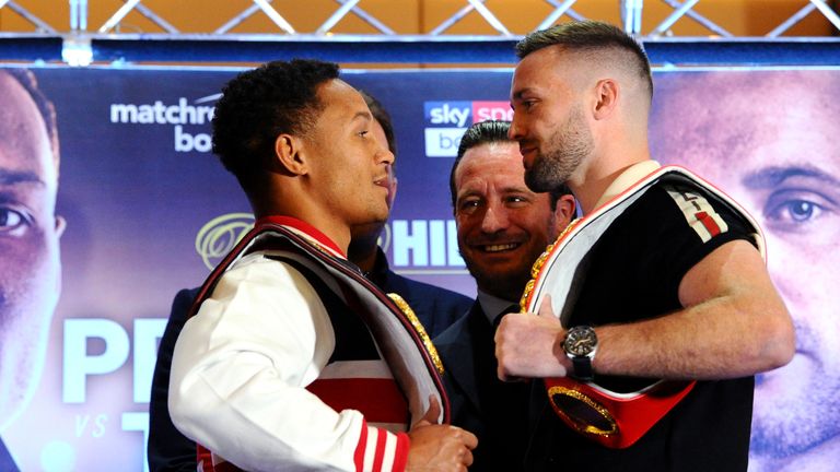 Regis Prograis and Josh Taylor face-off following a press conference in the lead up to the WBSS Super-Lightweight Ali Trophy Final