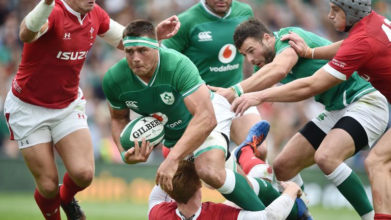 DUBLIN, IRELAND - SEPTEMBER 07: Rhys Patchell of Wales and CJ Stander of Ireland during the Guinness Summer Series match between Ireland and Wales at Aviva Stadium on September 7, 2019 in Dublin, Ireland. (Photo by Charles McQuillan/Getty Images)