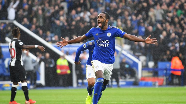 LEICESTER, ENGLAND - SEPTEMBER 29: Ricardo Pereira of Leicester City celebrates after scoring his team's first goal during the Premier League match between Leicester City and Newcastle United at The King Power Stadium on September 29, 2019 in Leicester, United Kingdom. (Photo by Michael Regan/Getty Images)