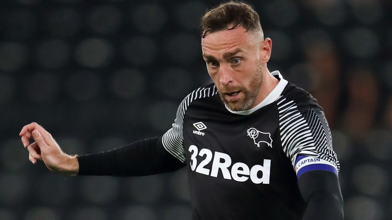 Derby County captain Richard Keogh in action