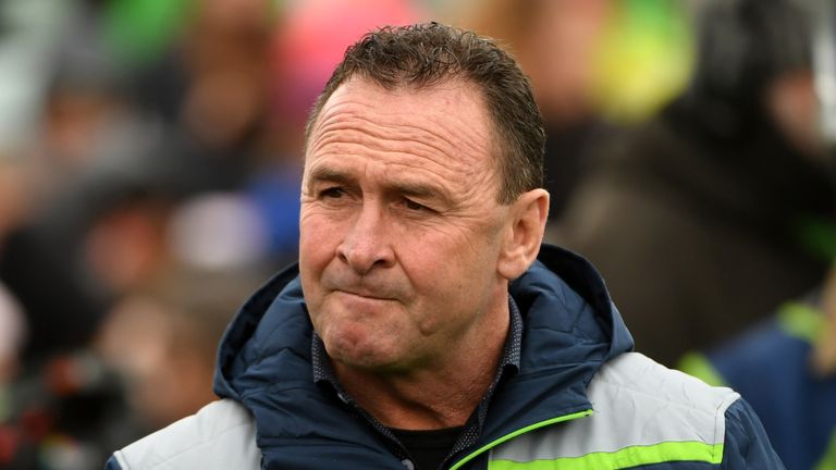 CANBERRA, AUSTRALIA - SEPTEMBER 07: Coach Ricky Stuart of the Raiders during the round 25 NRL match between the Canberra Raiders and the New Zealand Warriors at GIO Stadium on September 07, 2019 in Canberra, Australia. (Photo by Tracey Nearmy/Getty Images)