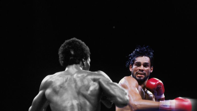 Roberto Duran faces WBC Welterweight Champion Sugar Ray Leonard at the Olympic Stadium in Montreal