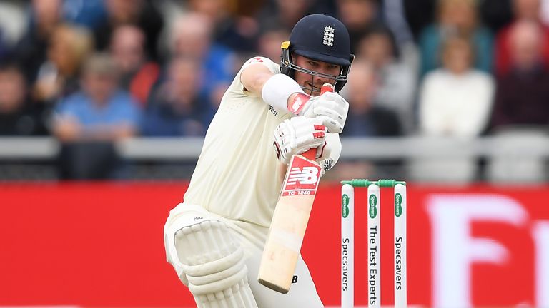 Rory Burns of England drives during Day Three of the 4th Specsavers Ashes Test between England and Australia at Old Trafford on September 06, 2019 in Manchester, England.