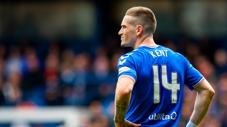 Rangers winger Ryan Kent is injured during the Scottish Premiership match between Rangers and Livingston at Ibrox