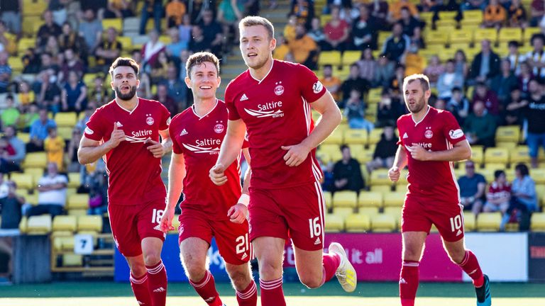 Aberdeen's Sam Cosgrove celebrates his goal in the win over Livingston