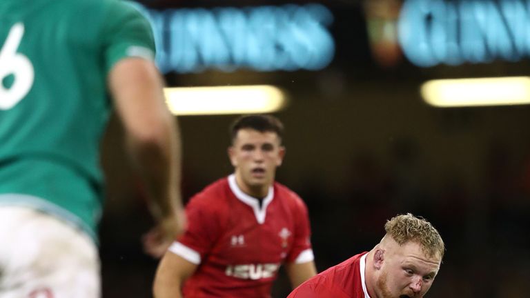 CARDIFF, WALES - AUGUST 31: Wales player Samson Lee in action during the International match between Wales and Ireland at Principality Stadium on August 31, 2019 in Cardiff, Wales. (Photo by Stu Forster/Getty Images)