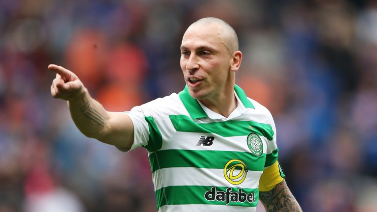 Celtic captain Scott Brown gesticulating on the pitch