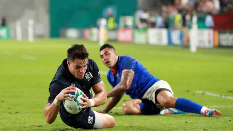 Sean Maitland scores Scotland's first try against Samoa