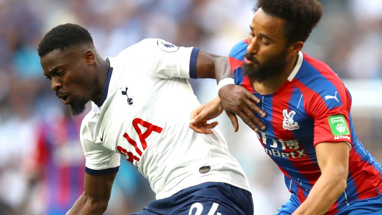 Serge Aurier of Tottenham Hotspur is challenged by Andros Townsend of Crystal Palace during the Premier League match between Tottenham Hotspur and Crystal Palace