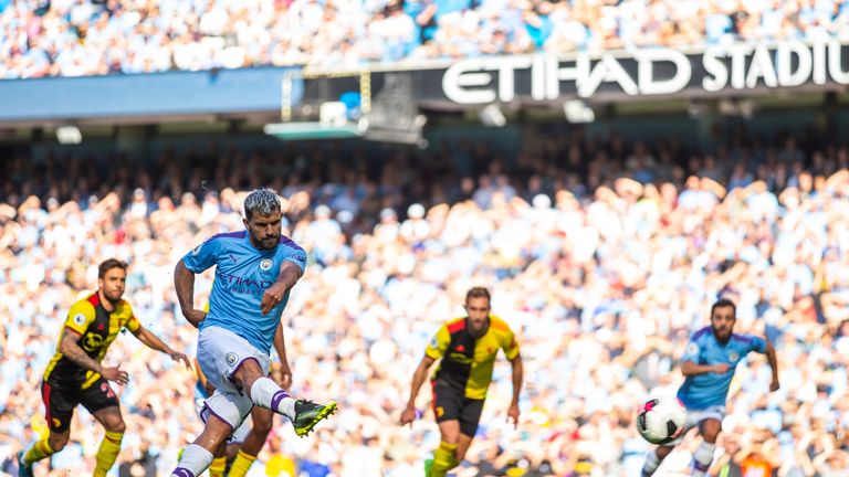 Sergio Aguero fired in City's second from the spot