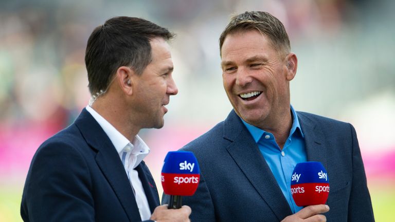 MANCHESTER, ENGLAND - SEPTEMBER 05: Former Australian players Ricky Ponting and Shane Warne commentate for Sky Sports before day two of the 4th Specsavers Ashes Test at Emirates Old Trafford on September 5, 2019 in Manchester, England. (Photo by Visionhaus/Getty Images) *** Local Caption *** Ricky Ponting; Shane Warne