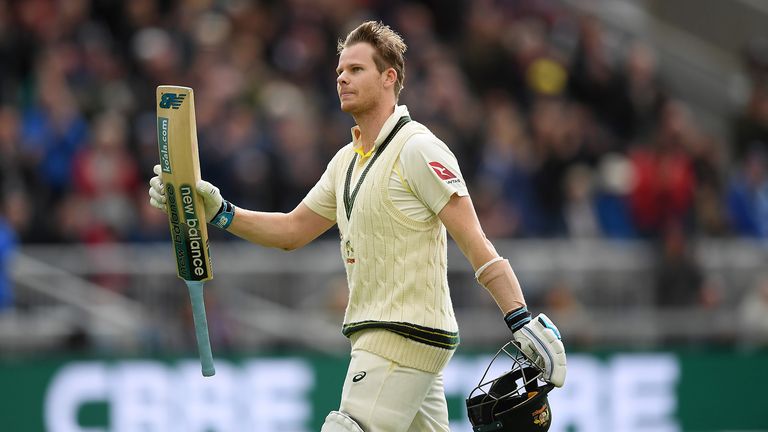 Steve Smith of Australia walks off after being dismissed during Day Two of the 4th Specsavers Ashes Test between England and Australia at Old Trafford on September 05, 2019 in Manchester, England.